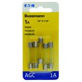 Eaton Bussmann Glass Fuse, AGC Series, Fast-Acting, 1A, 250V AC, 10kA at 125V AC, 35A at 250V AC, 5 PK BP/AGC-1-RP